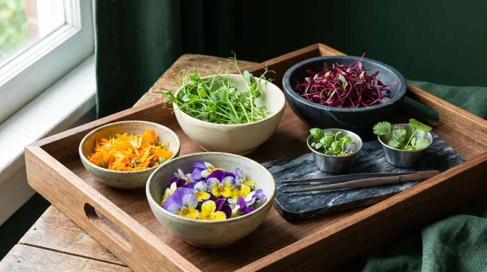 Flores comestibles y microgreens para garnish